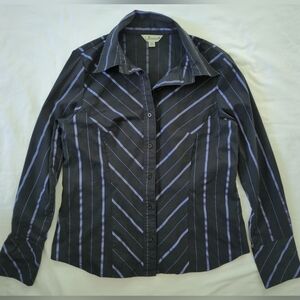 Vintage Medium Jessica Navy Striped Button Down Collar Shirt Long Sleeve Y2K